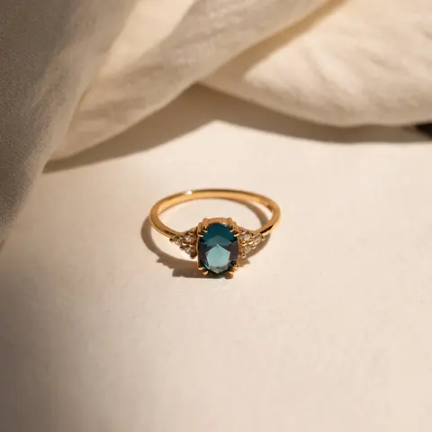 Elizabeth Blue Topaz Ring by Caitlyn Minimalist - Vintage Inspired Gold Engagement Ring - Dainty Diamond Promise Ring - Girlfriend Gift