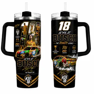 Stylish Kyle Busch Inspired 40oz/30oz Tumbler, Number 18 Rowdy Racing Fan Cup, Black Gold Stock Car Drinkware, Race Day Gift For Dad Car Lovers (Straw Not Included) Water Bottles Bottle