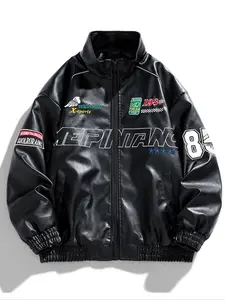 Men's Trendy Leather Jacket American Vintage Racing Suit Motorcycle Coat Loose Fit Casual Style Spring & Fall Fashion Outerwear