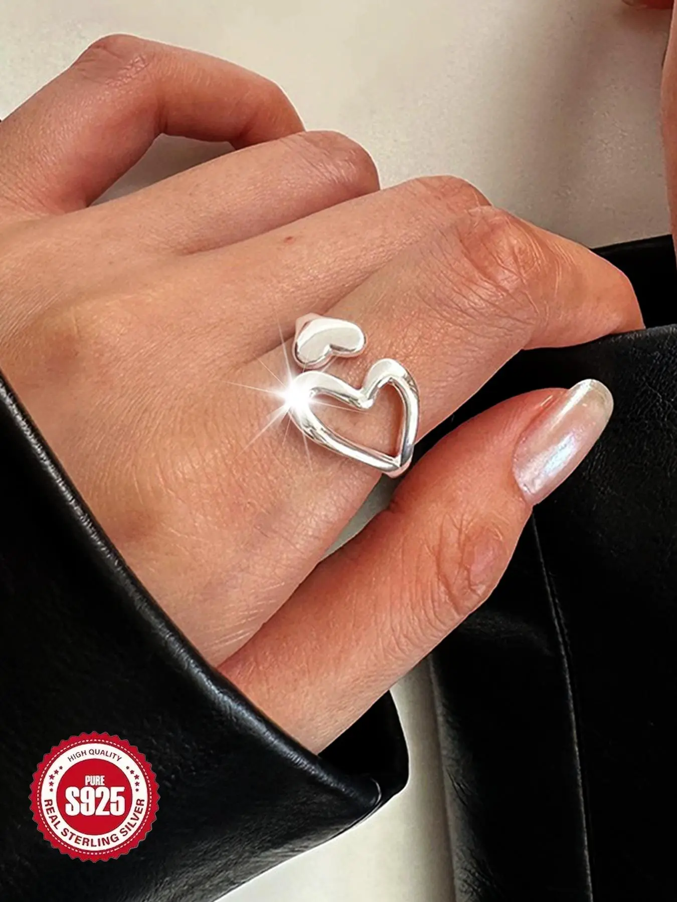 S925 Sterling Silver Hollow Out Heart Design Cuff Ring, Heart Shaped Ring, Adjustable Open Ring for Women & Girls, Fashion Jewelry for Party, Daily Decor, Trendy All-match & Exquisite Jewelry for Birthday Gift, Fashion Heart Rings