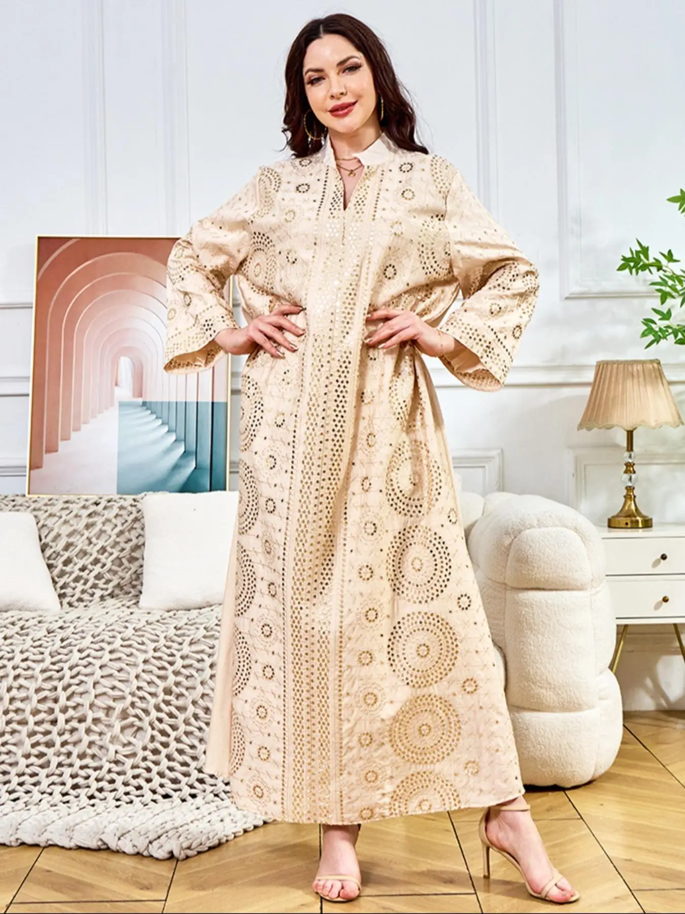 Women's Sequined Dress, Elegant Long Abaya for Muslim Women, New Design Beaded Evening Gown, Fashionable Arabic Turkish Style Robe, Clothing