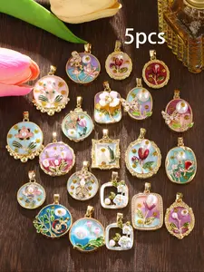 Mother's Day Gift 5pcs Vintage Colorful Enamel Floral Pearl Pendant Charms DIY Pendants - Winter Theme Cute Butterfly Design DIY Jewelry Making Accessories for