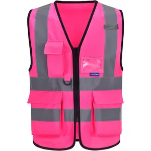 Pink high visibility safety vest with reflective strips multiple colors availablexlarge