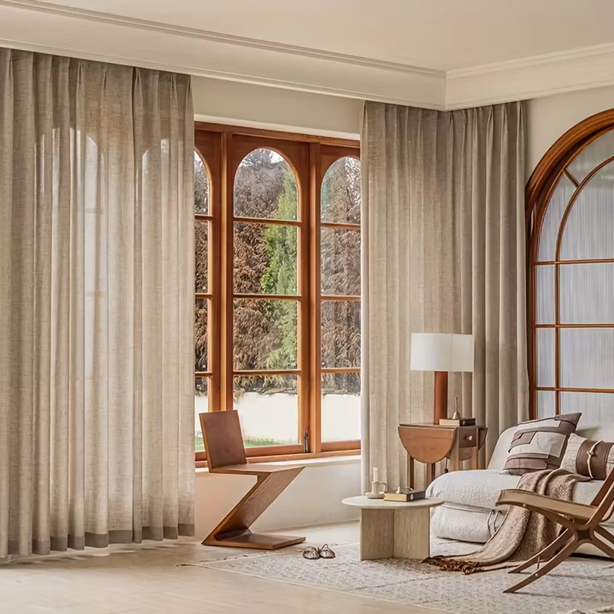 1pc Japanese Style Wooden Linen Curtain, Thick Insulated Drapes for Living Room & Bedroom, Seasonal Window Decoration, Korean Minimalist Design, Thermal Insulated Curtain