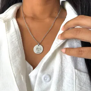 Custom Round Silver Necklace - Personalized Round Pendant with Name Jake - Simple Design Jewelry Accessory