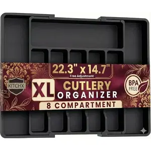 Premium Black Utensil Drawer Organizer - Expandable Cutlery Tray with Multi-Compartment Dividers for Knives, Spoons, Forks & Kitchen Tools Kitchen Organizers Storage Kitchen Home Storage
