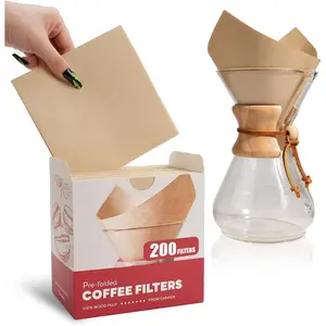 200ct Pre-folded Unbleached Cone Coffee Filters, Upgraded 30%  Thicker Paper for Pure Taste, Compatible with Pour-Over Coffee Makers