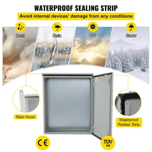 VEVOR Electrical Enclosure, TikTokShopBlackFriday, 24\'\' x 24\'\' x 8\'\', UL Certified NEMA 4 Outdoor Enclosure, IP65 Waterproof & Dustproof Cold-Rolled Carbon Steel Hinged Junction Box for Outdoor Indoor Use, with Rain H