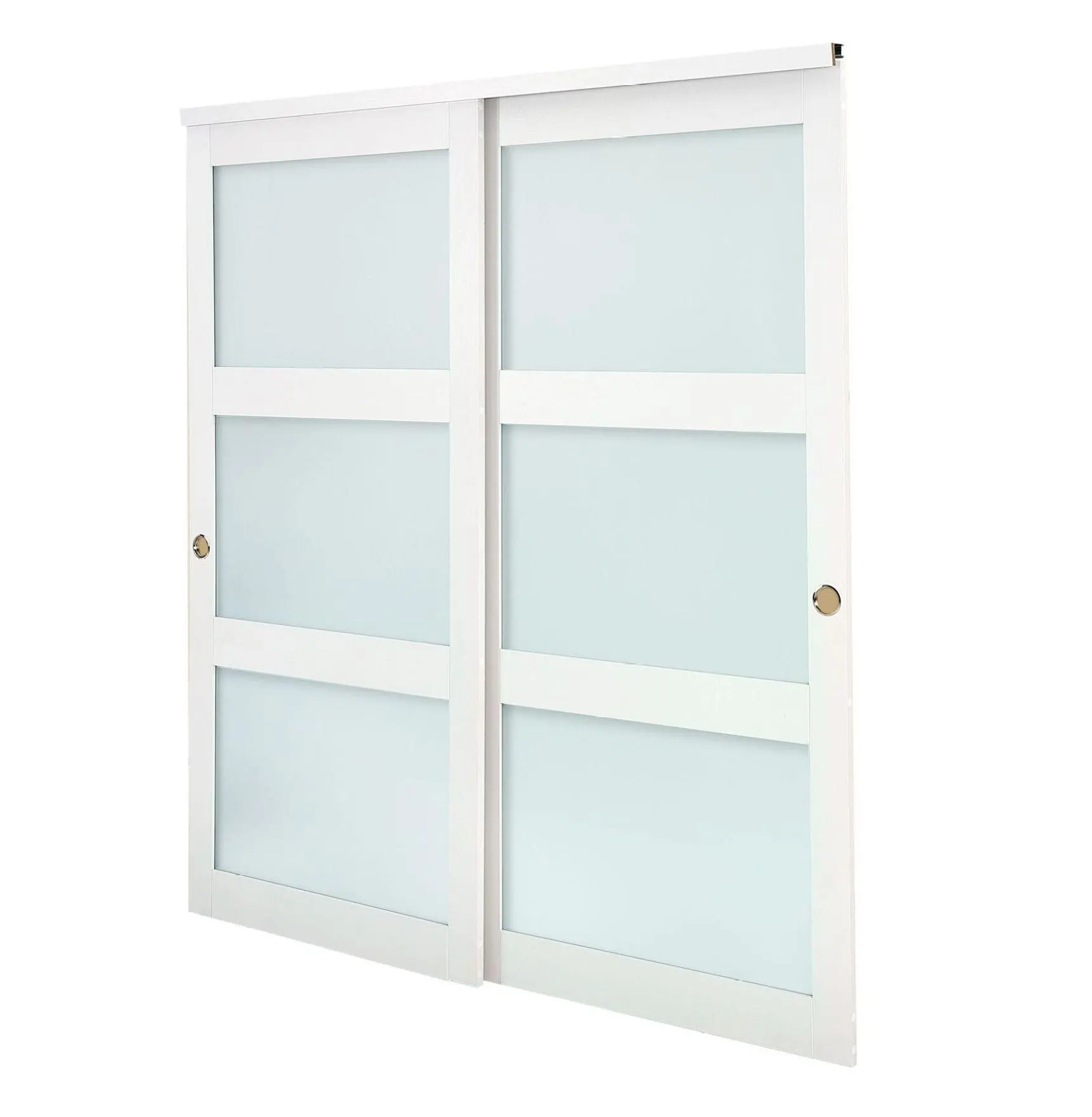 Sliding Closet Doors 72x80, 3-Lite Frosted Glass Bypass Doors with Hardware Kit, Solid Wood & MDF Slab, Water-Proof PVC Surface for Bedroom Closets Single Door with 3 Glass Panels W72xH80 inches