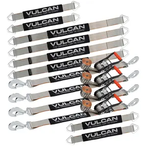 VULCAN Silver Series Complete Axle Tie Down Kit with Snap Hook Ratchet Straps - (4) 22" Axle Straps, (4) 36" Axle Straps, (4) 8' Snap Hook Ratchets Anchor Points Car Webbing Transport