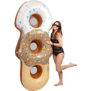 Aquamazing Ice Cream Cone Giant Inflatable XL Swimming Pool Float Tube for Kids, Adults- Huge 7 Ft Long - Mesh Sections Seats 3 People - Perfect for Summer Fun