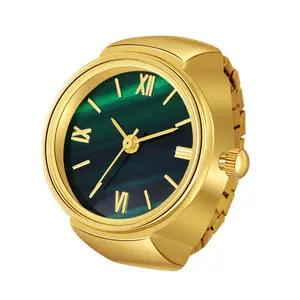 Men Women Finger Watch Stretchy Band Elastic Round Simple Dial Quartz Ring Watches for Valentine's Day