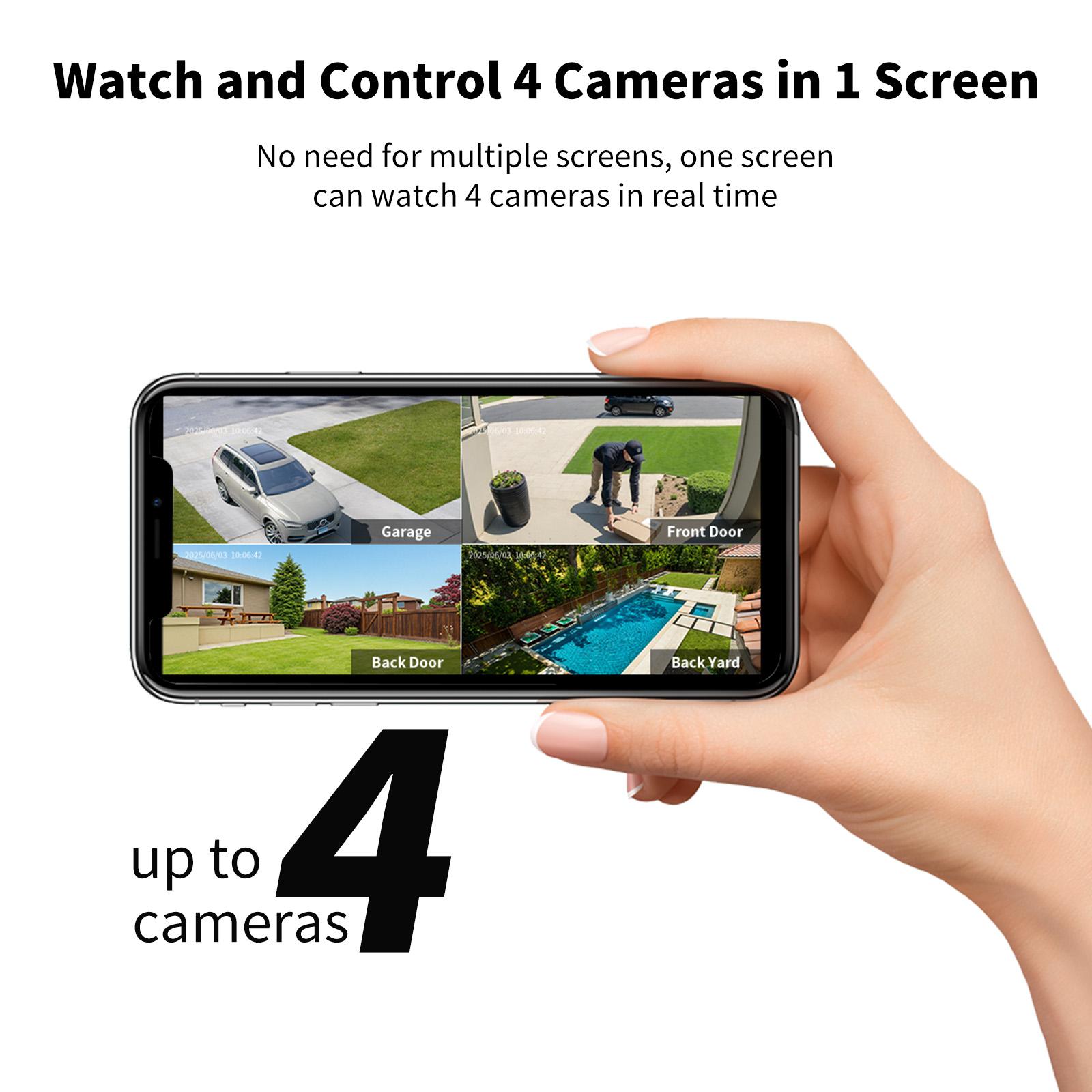 Wireless Solar Powered Security Camera System with Base Station, No Monthly Fee, 2 Cameras Kit, 2K Full Color Night Vision, Solar Powered, WiFi Home Security Camera, No Monthly Fee, IP65 Waterproof, PIR Human Detection, Two-Way Audio, Works with Alexa