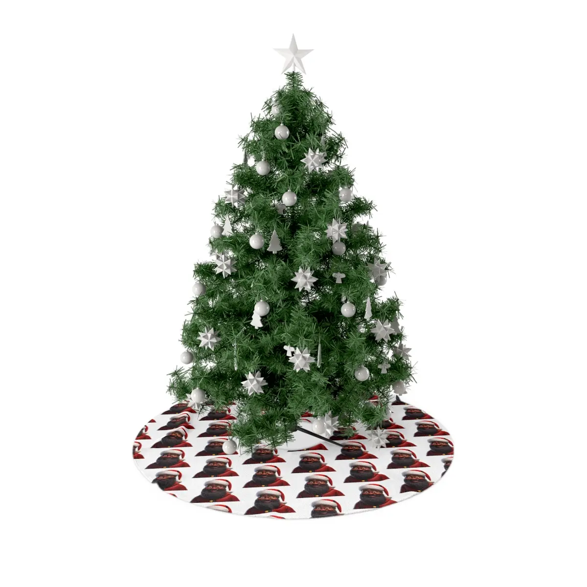 Printify Durable Polyester Fleece Christmas Tree Skirt Set - Black with Cream Santa Claus Print, Easy-Install Indoor Festive Home & Party Decoration, Long-Lasting
