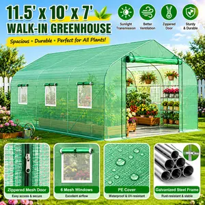 Large Walk-In Greenhouse with PE Cover & Steel Frame, Outdoor Plant Greenhouse Tent for Vegetables, Flowers, Herbs & Backyard Gardening