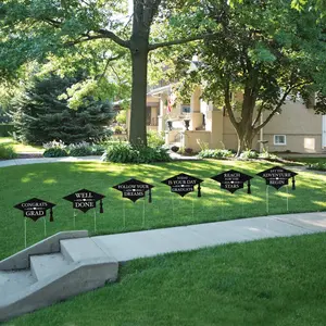 17 1/2" x 9 1/2" Graduation Cap Black Corrugated Plastic Sidewalk Yard Signs - 6 Pc.