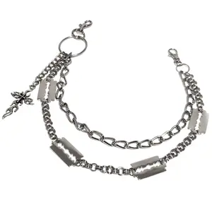 Double Layer Pants Chain for Men Women Cross Charm Waist Chains Keychain Gift