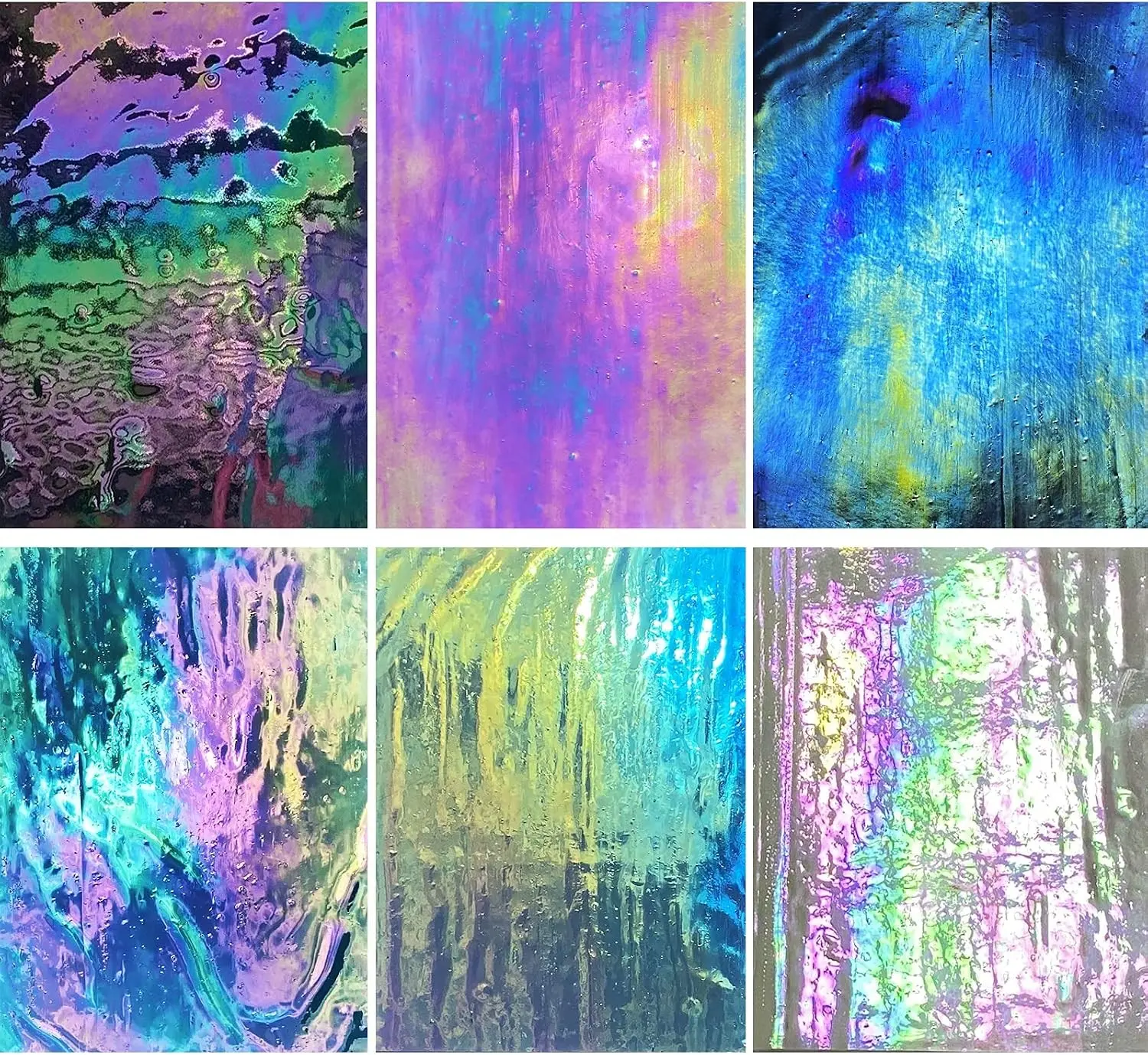 6 Sheets 7 1/2 x 6 inch Iridescent Stained Glass Sheet Variety Pack, Iridized Glass Sheet in Rainbow Colors for Glass Hobby Projects and Crafts