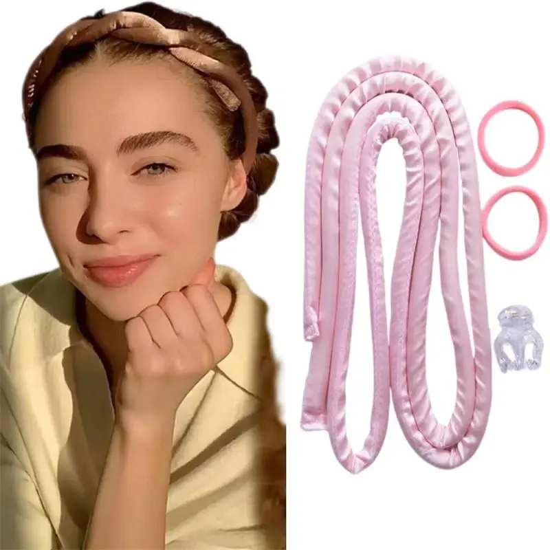 Heatless Hair Curler Set, 4 Counts/set Silk Flexi Rods Hair Curler Strap & Hair Ties & Hair Clip, Heatless Hair Styling Tool, Heatless Styling Kit, Heatless Styling Tools, Heatless Curling Rod for Women & Girls