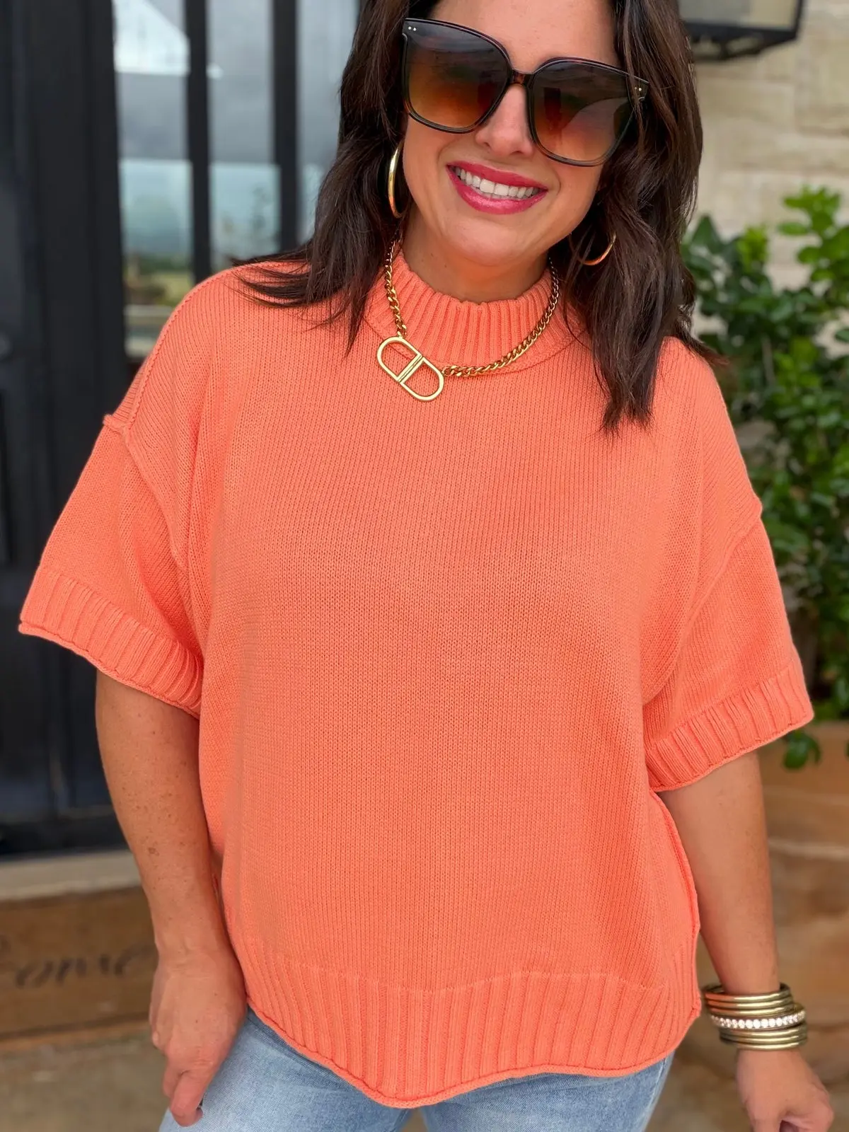 Creamy Peach Short Sleeve Sweater S-L by Rae Mode