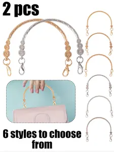 2pcs Metal Purse Handles - Durable Alloy Clutch Bag Replacement Straps With Decorative Finials For Diy Handbag Crafting & Purse Making,Perfect For Wallet Repair, Tote Bag Upcycle, For Fashion Designers, Craft Lovers & Small Business Owners