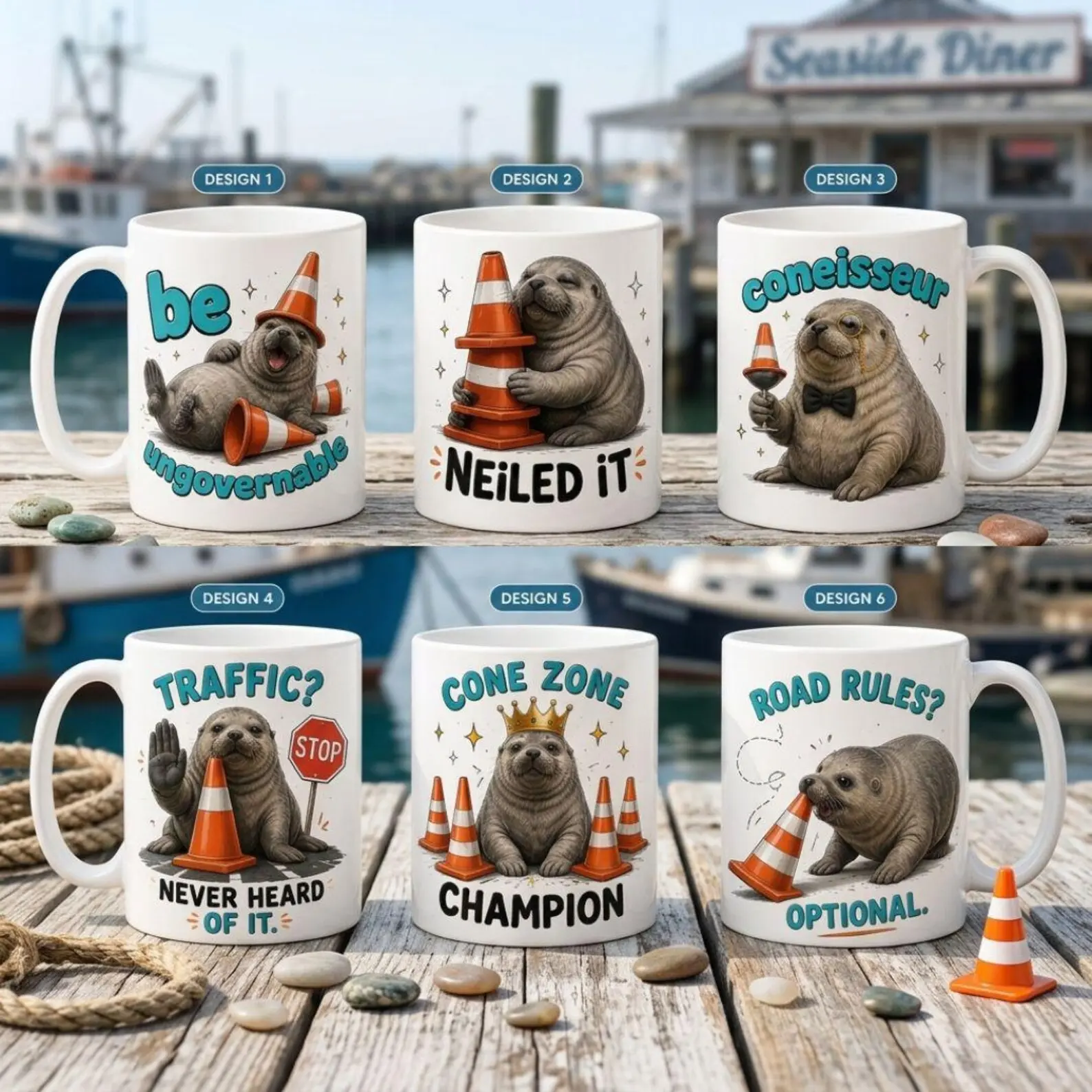 Funny Neil The Seal Coffee Mug, Neiled It Ceramic Mug, Cute Elephant Seal Gift, Punny Animal Lover Cup, Aesthetic Office Desk Decor, 11oz