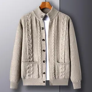Jacquard Loose Sweater Men's Casual Sweater Autumn Winter New Thick Knitted Cardigan for Middle-aged and Young Men