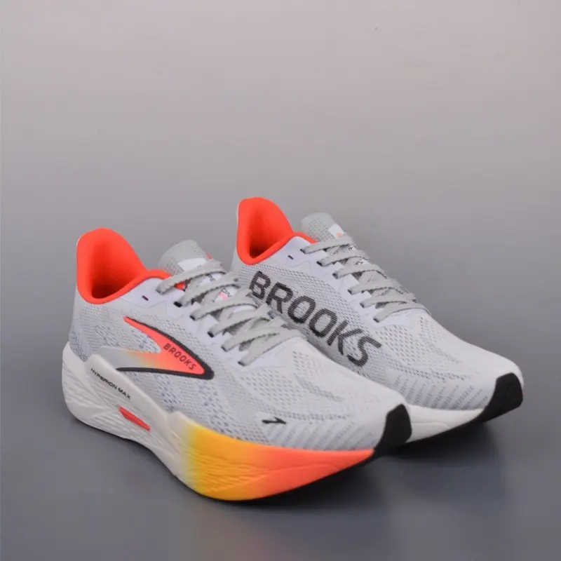 Gray White Orange Gradient Knit Mesh Thick Cushion Running Shoes, Max Shock Absorb Marathon Racing Trainers, Breathable Anti-Slip Long Distance Sneakers For Men Women Road Jogging
