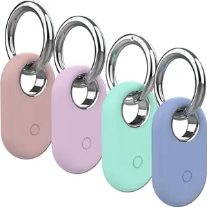 4-Pack Durable Silicone Protective Cases for Samsung Galaxy SmartTag 2 Compact Metal Keyring Anti-Lost Holders in Green Pink Purple Blue