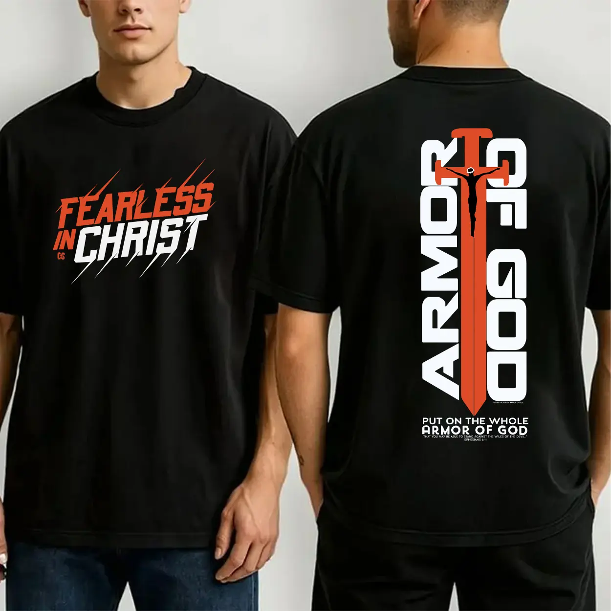 [Sale off up to 50%] Fearless In Christ Armor Of God 2 Sided Comfort Colors Tee Pure Ring-Spun Cotton Fabric Casual Crew Neck Short Sleeve Soft-Washed T-Shirt Tops for Women for Men
