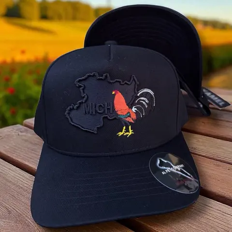 Black Embroidered Snapback Baseball Cap - Mexico States Design, Animal Cartoon Rooster Chicken Embroidery, Trendy Streetwear Hat for Casual Outfits & Fashion Accessories Enthusiasts