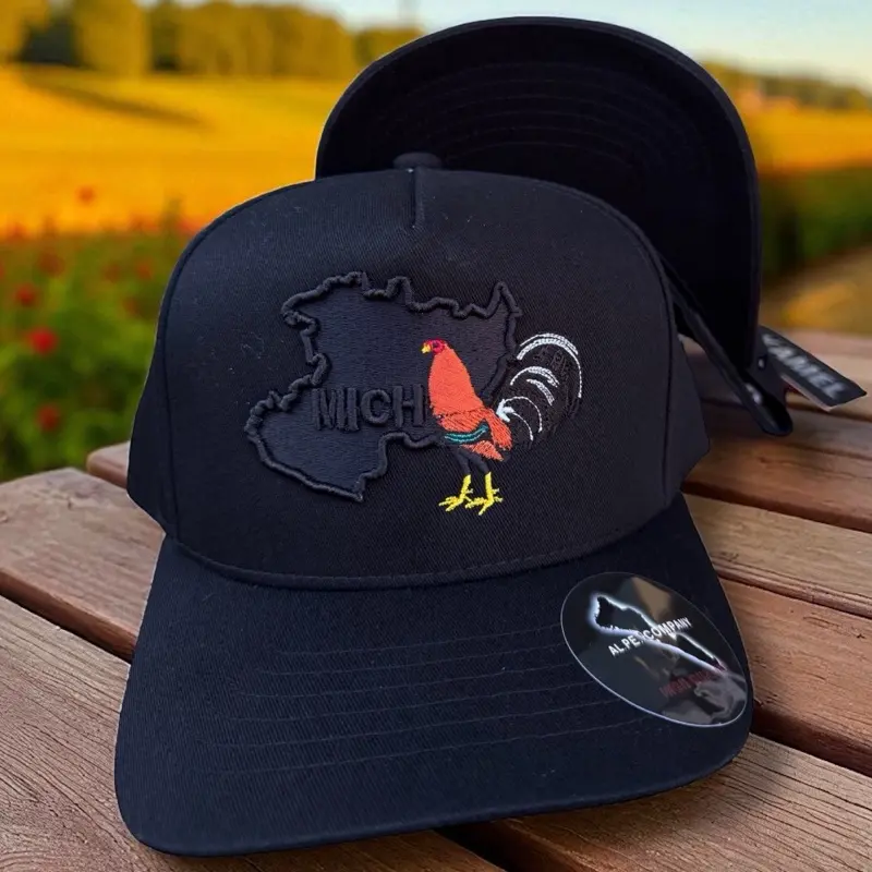 Black Embroidered Snapback Baseball Cap - Mexico States Design, Animal Cartoon Rooster Chicken Embroidery, Trendy Streetwear Hat for Casual Outfits & Fashion Accessories Enthusiasts