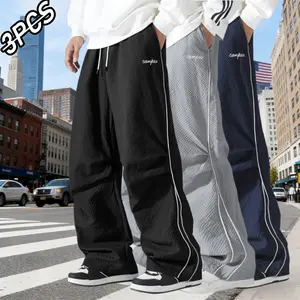 Spring/Summer New American High Street Vintage Techwear 3-Pack Men’s Jogger Pants — Loose Straight-Leg Track Pants for Sports and Casual Wear, Suitable for Daily Outings and Home Use comfortable breathable Loose-Fit Drawstring Sweatpants Embroidered tikto