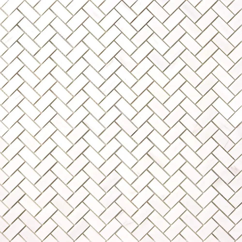 Bianco Dolomite Marble 1x2 Herringbone Mosaic Polished/Honed