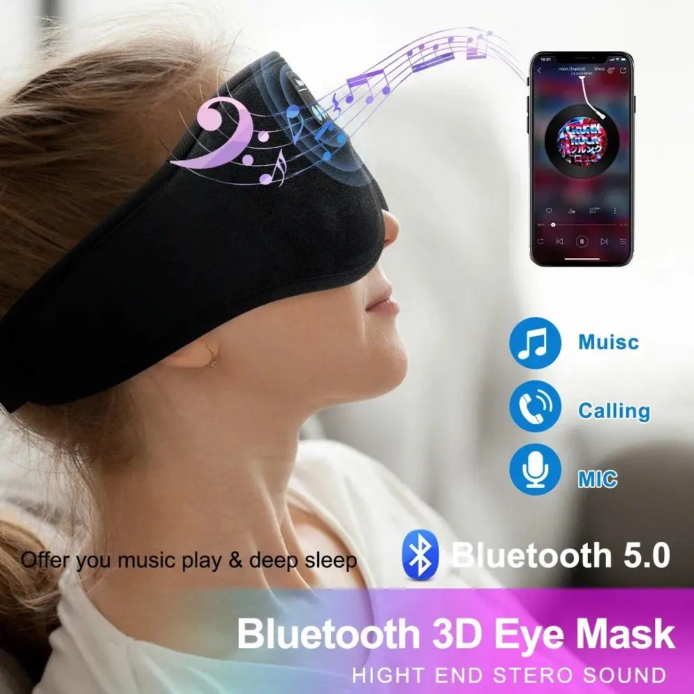 Eye Mask for Sleeping 3D Contoured Cup Blindfold Concave Night Sleep Mask Block Out Light Eye Mask Bluetooth Music Play Sleeping
