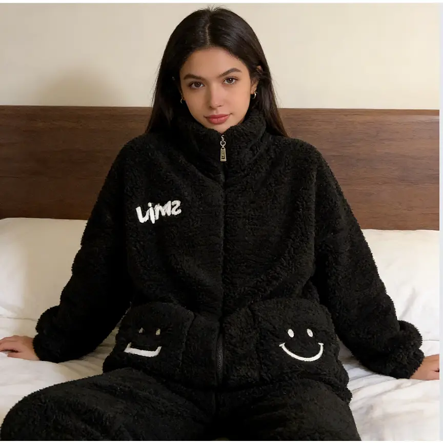 Women's Long-Sleeve Velvet Compression Female Pants Set, Comfort-Focused Sports Sweat Suit with Zipper, Daily Wear Loungewear