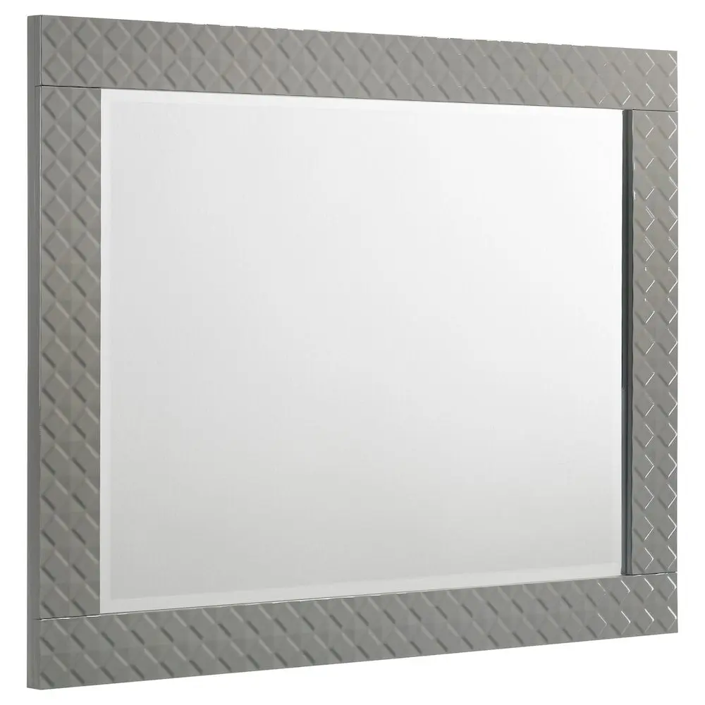 Ives High-Gloss Grey Rectangle Dresser Mirror - Generous Size, Ample Reflection Vanity Aesthetic Piece with Diamond Tiles for Bedroom Vanity Setup, Home Decor Accent