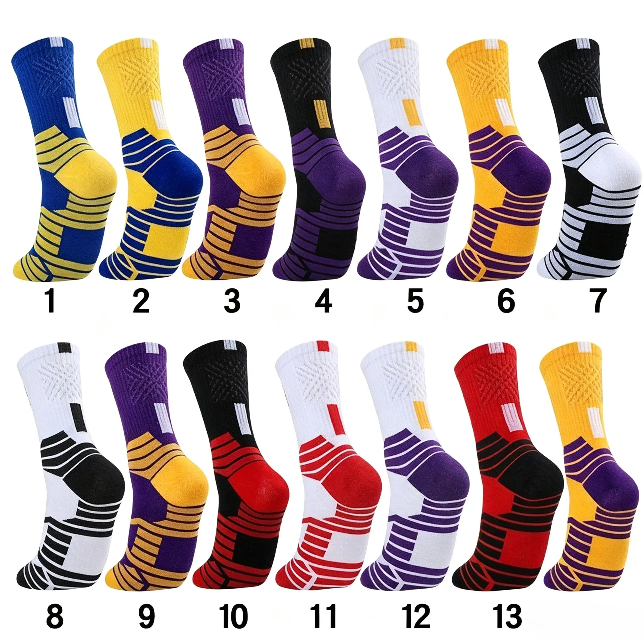 Men's All-Seasons Mid-Calf Cotton Anti-Slip Cushioned Sports Socks, 3/5/9/12 Pairs (Random Colors) - Contrast-Color Casual Socks with Shock-Absorbing, Ankle-Supporting Features, Ideal for Outdoor Mountaineering, Training, Anti-Slip Sports Socks