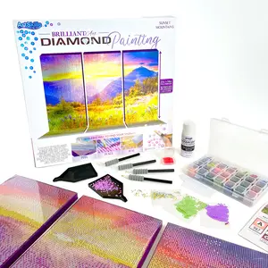 ArtSkills Mountain Sunset Diamond Painting Kit on Stretched Canvas 21" x  14" - Complete Professional Diamond Art Set w/ Storage and Accessories
