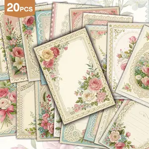 20pcs Floral Vintage Letter Print Paper Style Wall Collage Kit with Dot Stickers, Aesthetic Pictures, Blooming Rose Postcards Set, Romantic Frameless Small Posters for Home Room Wall Decor, Dorm Wall Art Photo Collage, Vintage Letters Print