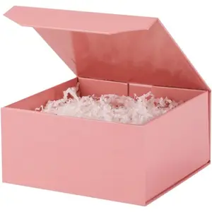 1 Pcs 6x6x3 Inch Pink Magnetic Gift Box Small Magnetic Box with Crinkle Paper Pink Small Gift Box with Shredded Paper Luxury Gift Boxes with Lids for Presents