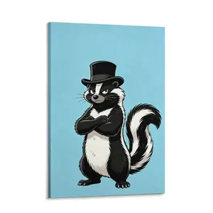 Dapper Skunk Gentleman Themed Canvas Poster Stylish Cartoon Art Wall Decor Funny Attitude Skunk Variant Art Print Room Bedroom Dorm Decor Waterproof Moisture Proof