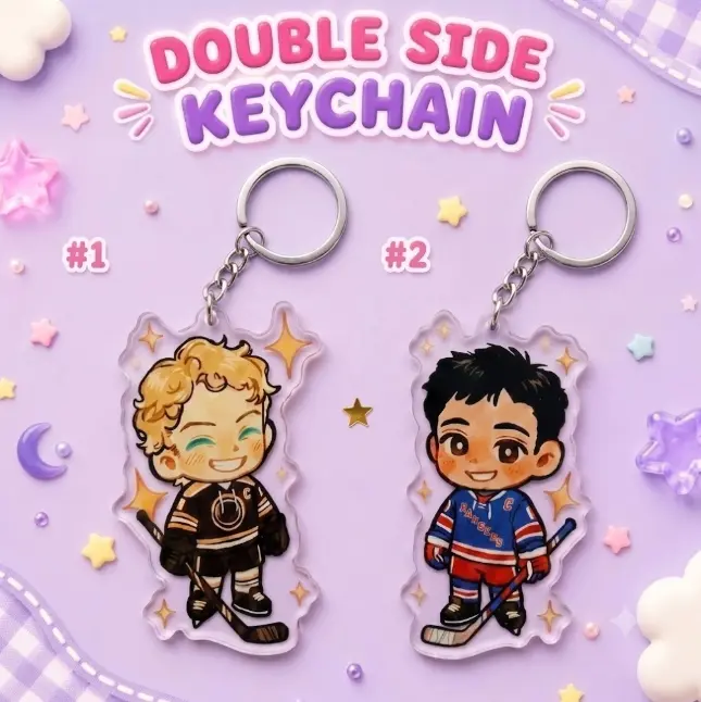 Double Side Acrylic Hockey Keychain, Cute Chibi Sports Bag Charm, Kawaii Key Ring Pendant, Backpack Accessory, Gift for Hockey Fans