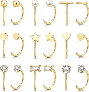 9 Pairs 14K Gold Stay Close Hoop Huggie Half Hoop Earrings Cartilage Helix Open Hugging for Women |   Hypoallergenic 316L Stainless Steel Jewelry Set Trending Women's Day Gifts