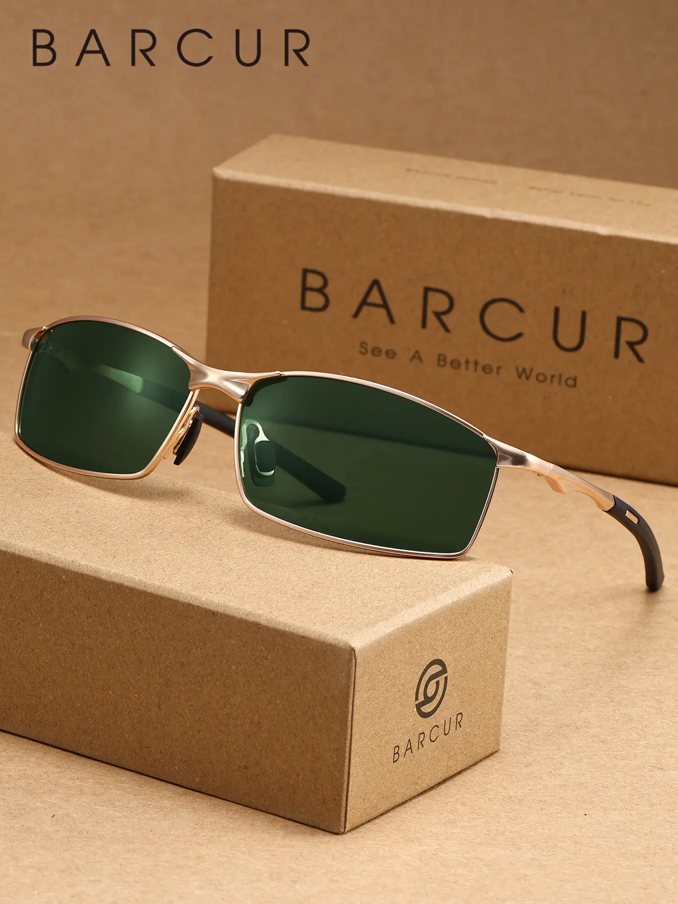 BARCUR Classic Vintage Men's Sunglasses, Square Frame, Uv400 Protection, Sun Protective Sunglasses, Geometric Design, Casual Style, Ideal for Fishing and Camping