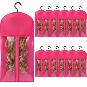 TwiceBeauty 12 PCS Wig Hanger Hair Extension Holder Storage Bags with Hooks Dustproof Transparent Window Design for Multiple Wigs & Extensions
