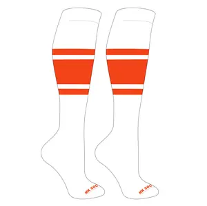 MK Socks Striped Knee High Baseball, Football Socks (B) White, Orange