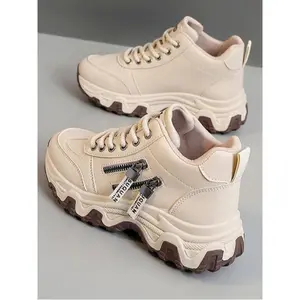 Women’s fashionable solid-color wedge sneakers with front lace-up design, low-top trainers—casual, comfortable, breathable sports shoes with a round toe that are easy to match for everyday wear