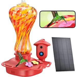 Glass Hummingbird Feeder with Camera, Solar  2K  Hummingbird Feeders for Outdoors Hanging, AI Identifies & Auto Recording, Leak-Proof Ant & Bee Proof, Ideal  for Bird Lovers