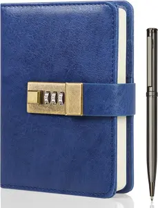 Journal with Lock, A6 PU Leather Diary with Lock 240 Pages, Locked Journal Password Notebook with Pen &  Box, Locking Diary Planner Organizer for Men and Women 4.3X 6.18in Blue